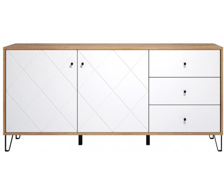 Sideboard i møbelplade og metal B123 cm - Sort/Hvid/Vild eg