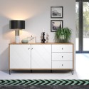 Sideboard i møbelplade og metal B123 cm - Sort/Hvid/Vild eg