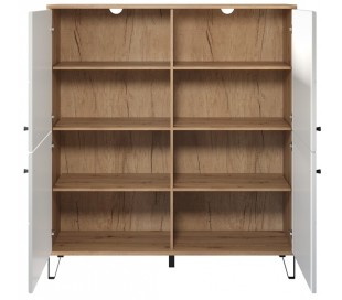 Sideboard i møbelplade og metal B123 cm - Sort/Hvid/Vild eg 2