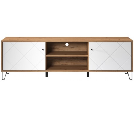 Sideboard i møbelplade og metal B183 cm - Sort/Hvid/Vild eg