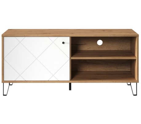 TV Bord i møbelplade og metal B183 cm - Sort/Hvid/Vild eg