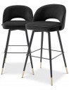 2 x Cliff barstole i velour og stål H103 cm - Sort/Sort