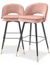 2 x Cliff barstole i velour og stål H103 cm - Sort/Rosa