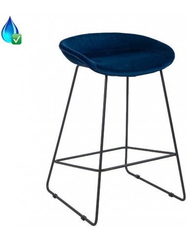 Oslo Barstol i velour H66 cm - Sort/Blå