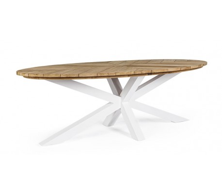 Havebord med udtræk i genanvendt teaktræ 200 - 300 x 100 cm - Hvid/Rustik natur