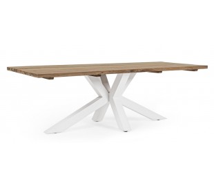 Havebord med udtræk i genanvendt teaktræ 200 - 300 x 100 cm - Hvid/Rustik natur