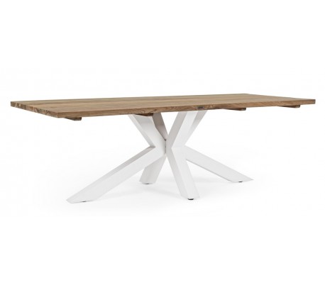 Havebord med udtræk i genanvendt teaktræ 200 - 300 x 100 cm - Hvid/Rustik natur