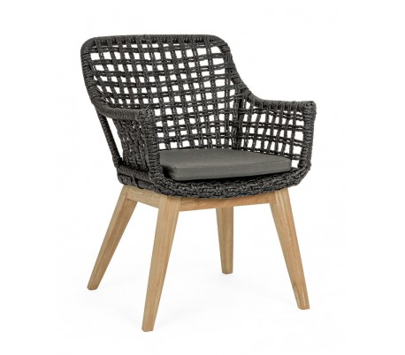 2 x Havestole i teaktræ og fiberreb H82 cm - Natur/Beige