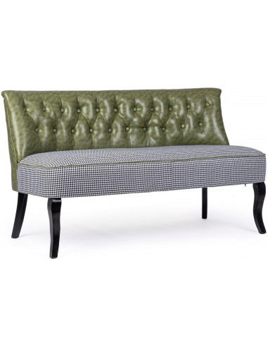 Bænk i træ, polyester og PU-læder...