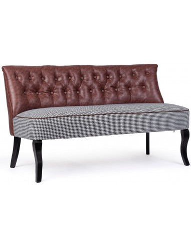 Bænk i træ, polyester og PU-læder...