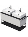 TARA Komplet badmiljø med 2 håndvaske B128 cm Keramik, HPL og MDF - Sort/Hvid højglans