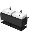 TARA Komplet badmiljø med 2 håndvaske B148 cm Keramik, HPL og MDF - Sort/Mat antracit