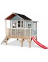 EXIT Loft 350 legehus i træ med rutsjebane - Blå