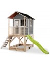 EXIT Loft 500 legehus i træ med rutsjebane og sandkasse - Grå