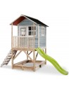 EXIT Loft 500 legehus i træ med rutsjebane og sandkasse - Blå