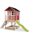 EXIT Loft 500 legehus i træ med rutsjebane og sandkasse - Rød