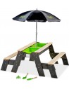 EXIT Aksent sand-, vand- og picnicbord (2 bænke) med parasol og haveredskaber - Grå
