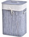Vasketøjskurv i bambus og tekstil H60 cm - Vintage grå