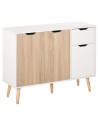 Sideboard i MDF, møbelplade og træ B90 cm - Hvid/Natur