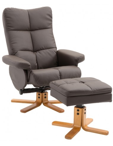 Lænestol med skammel i PU-læder H99...