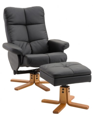 Lænestol med skammel i PU-læder H99...