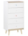 Kommode med 5 skuffer i MDF og træ H108 x B55 cm - Hvid/Natur