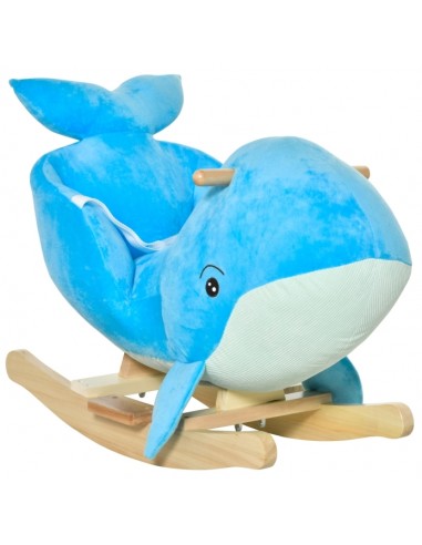 Gyngehest til børn H50 cm - Natur/Blå