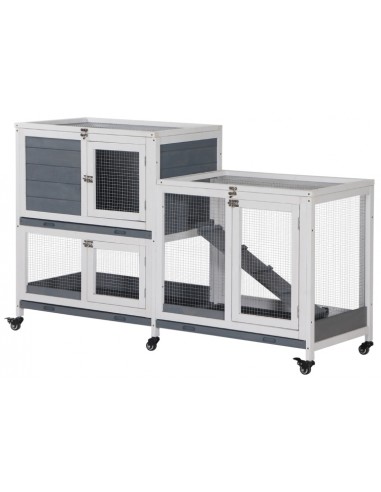 Dværgkaninbur på hjul i fyrretræ 147...