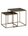 Sæt med 2 sofaborde i metal og MDF H36 + 44 cm - Antik guld/Sort sten