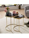 Sæt med 2 sofaborde i metal og glas H45 + 50 cm - Guld/Spejl sort