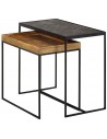 Sæt med 2 sofaborde i metal, mdf og mangotræ H44 + 50 cm - Industrielt sort/Brun