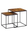 Sæt med 2 sofaborde i metal og mangotræ H36 + 44 cm - Industrielt sort/Brun