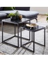 Sæt med 2 sofaborde i metal og mdf H40 + 50 cm - Sort/Marmoriseret sort