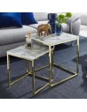 Sæt med 2 sofaborde i metal og mdf H40 + 50 cm - Guld/Marmoriseret hvid