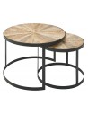 Sæt med 2 sofaborde i metal og akacietræ H35 + 40 cm - Sort/Natur