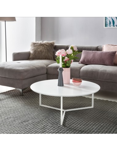 Sofabord i metal og mdf Ø80 cm - Hvid