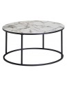 Sofabord i metal og mdf Ø80 cm - Sort/Marmoriseret hvid