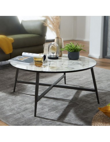 Sofabord i metal og mdf Ø80 cm -...