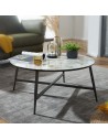 Sofabord i metal og mdf Ø80 cm - Sort/Marmoriseret hvid