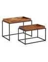 Sæt med 2 sofaborde i metal og sheeshamtræ H36,5 + 45 cm - Sort/Brun