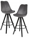 2 x Barstole i træ og velour H113 cm - Sort/Grå