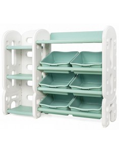 Reol med kasser i kunststof...