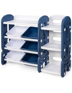 Reol med kasser i kunststof...