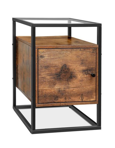 Sengebord i metal, glas og møbelplade...