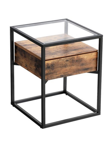 Sengebord i metal, glas og møbelplade...