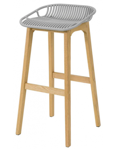 Barstol i træ og ABS H88 cm - Natur/Grå