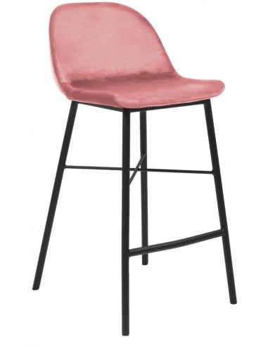 Jeff barstol i velour H93 cm - Sort/Rosa