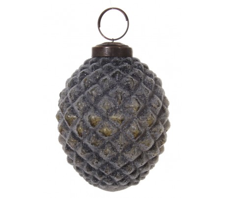 Stribet julekugle Ø8 cm Glas - Rød/Hvid