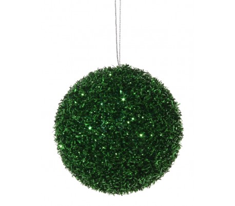 Julekugle i glas Ø8 cm - Hvid/Sølv