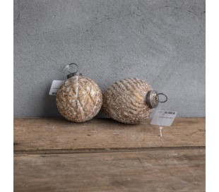 Julekugle i glas Ø7,5 cm - Marmor guld 2